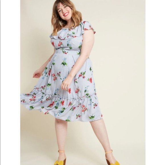ModCloth Romantic Ruffle Floral Striped Dress - Picture 2 of 8